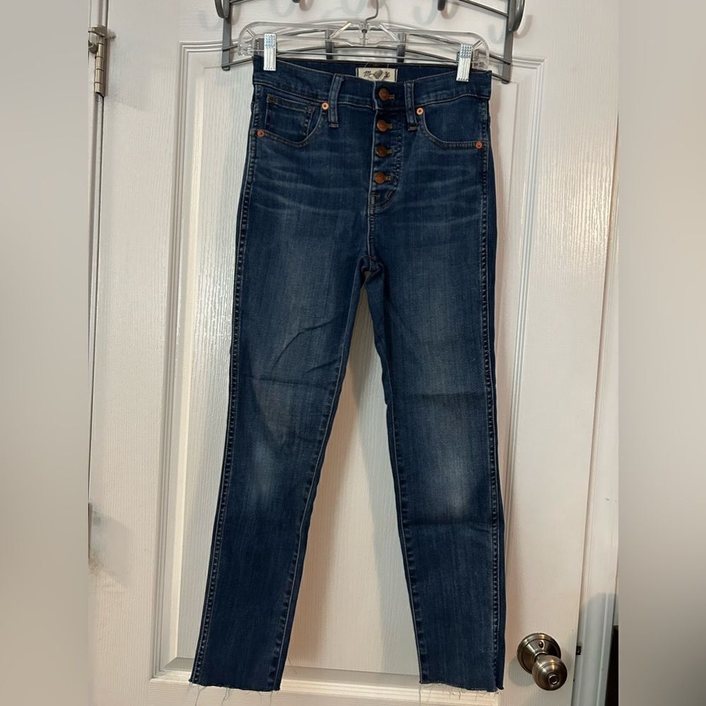 Madewell 10” High Rise Skinny‎ Jeans, Raw Hem, Button Closure EUC blue